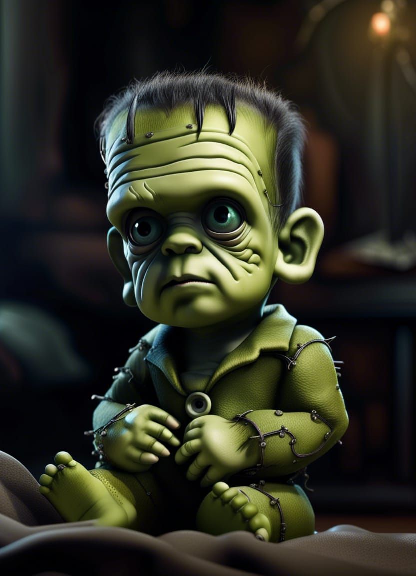 Adorable Hyperrealistic Baby Frankenstein's Monster