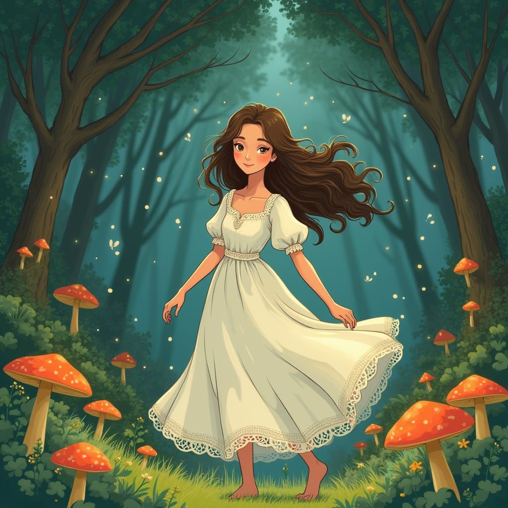 Whimsical Ghibli-Inspired Goddess Emerges from Forest