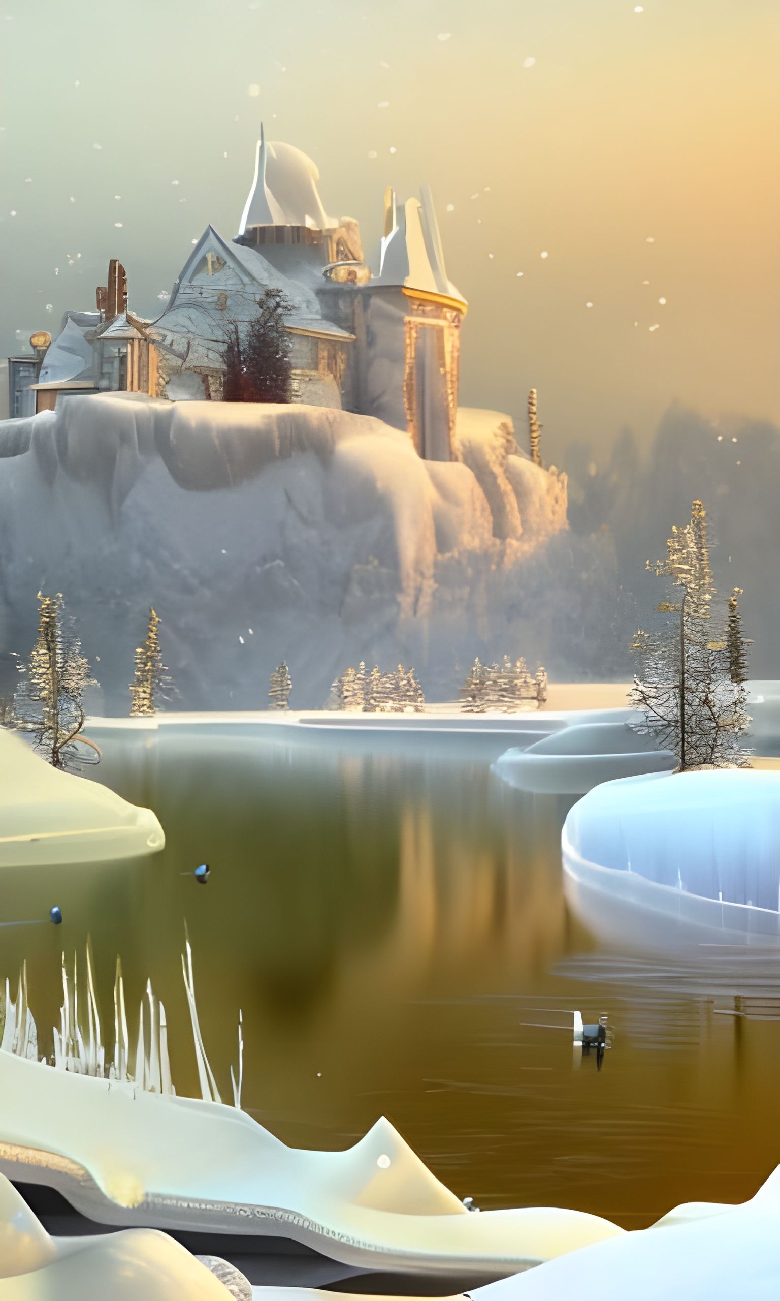 Winter Castle Fantasy Art in Detailed Matte Painting