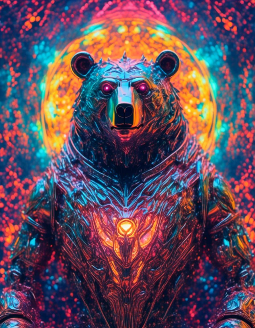 Cybernetic Holographic Portrait of a Robotic Bear