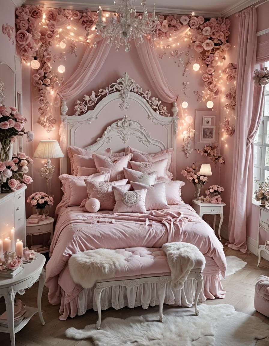 Romantic Pink and White Fantasy Bedroom