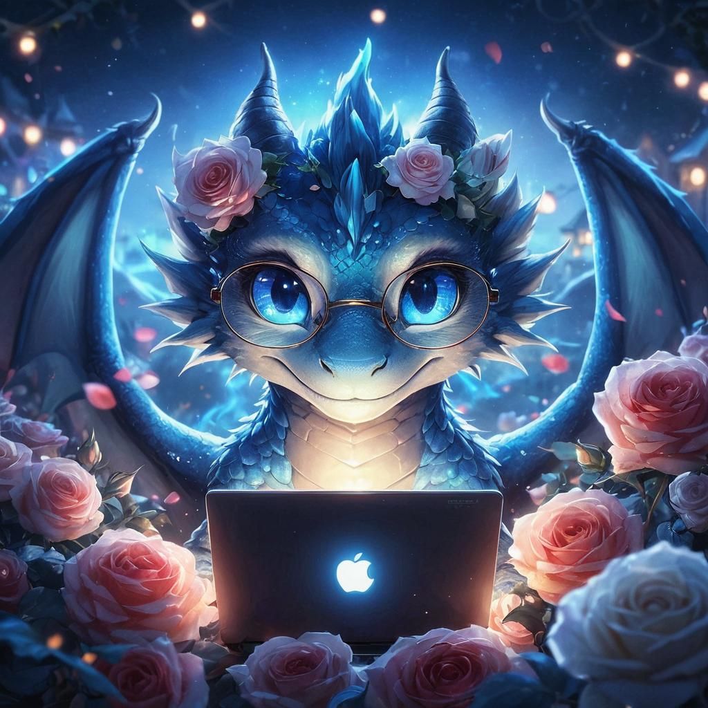 Adorable Dragon Farewell: Laptop Goodbye in Anime Style