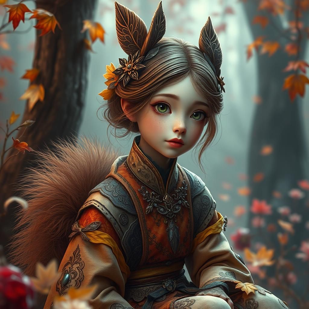 Squirrel-Faced Girl in Dreamlike Fantasy Art