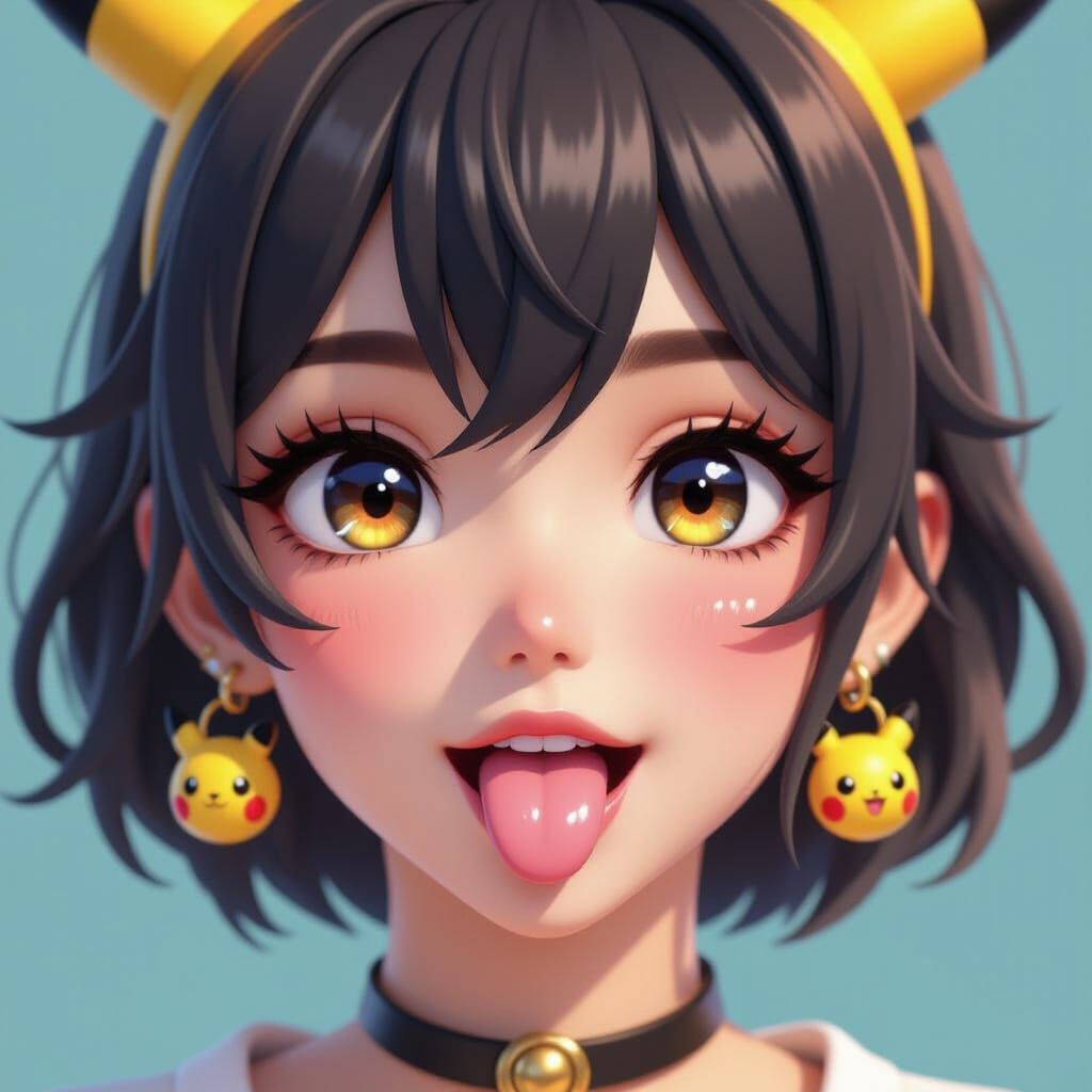 Anime Girl with Pikachu Piercing in 3D Art Style