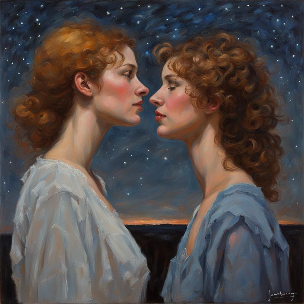 Romantic Portrait of Two Women Under Stars