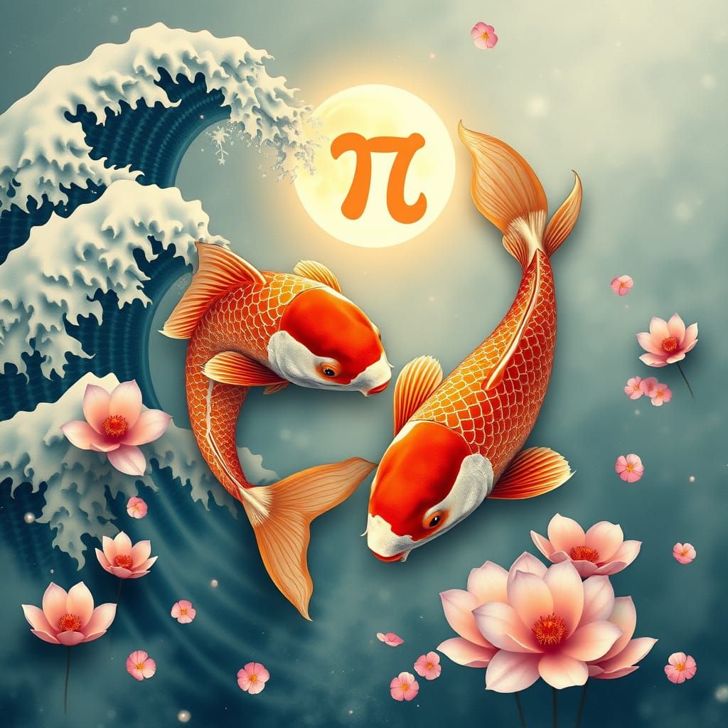 Serene Koi Fish Scene in Traditional Asian Art Style