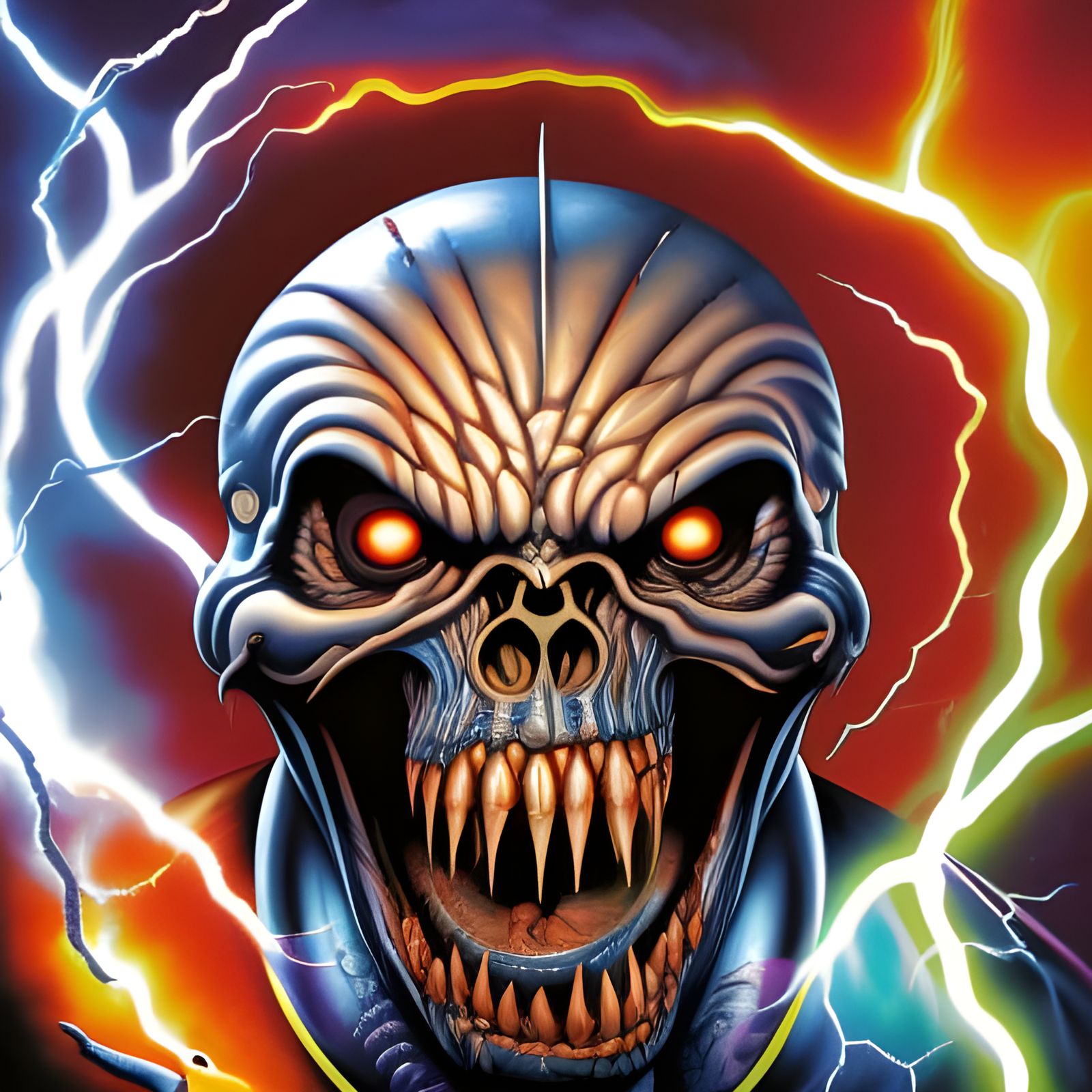 Electrified Zombie Face in Heavy Metal Style