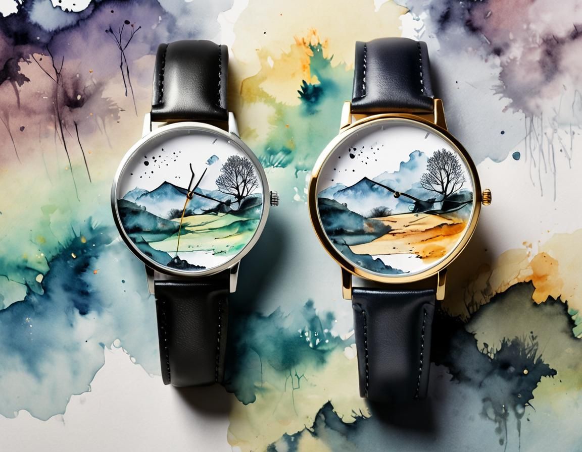 Delicate Watercolor Landscape of a Watching Man