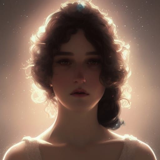 Eerie Victorian Woman Portrait with Stars and Clouds