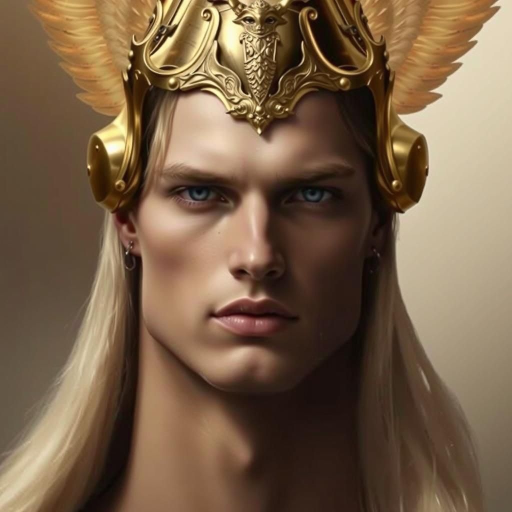 Angelic Androgynous Model in Haute Couture Headdress