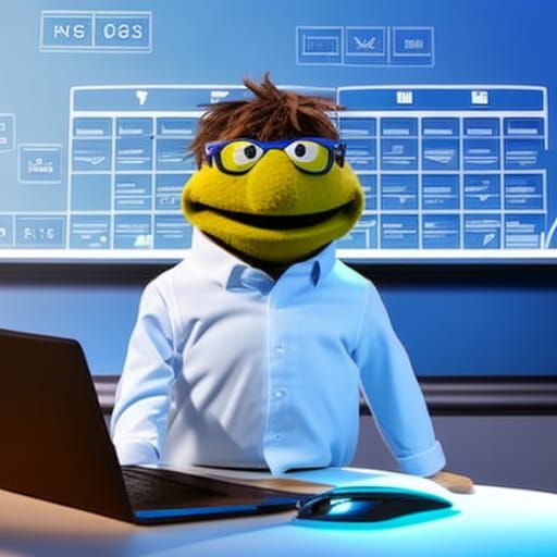 Blue Muppet Data Scientist in Jim Henson Style