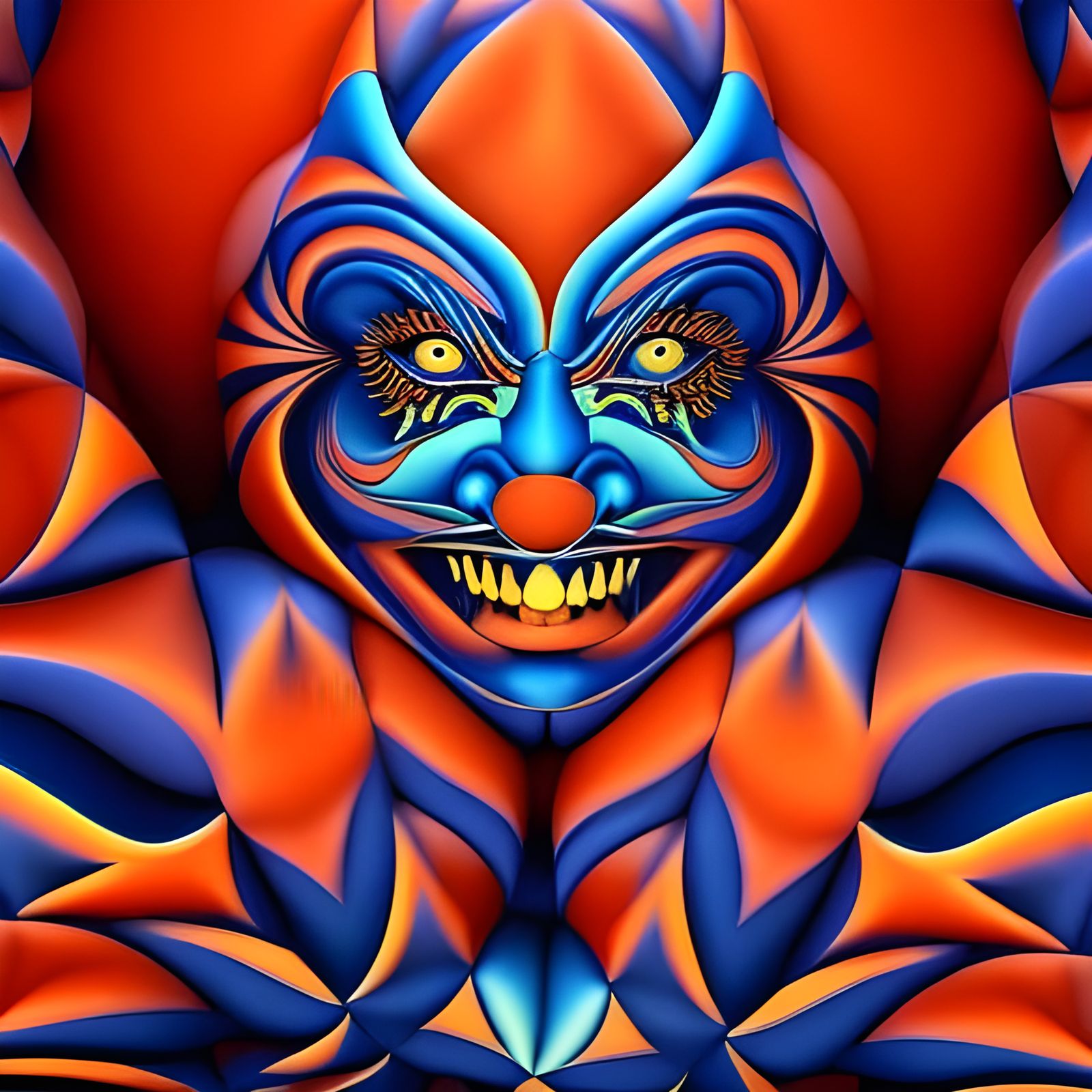 Trippy Clown with Ghastly Grin in Fractal Landscape