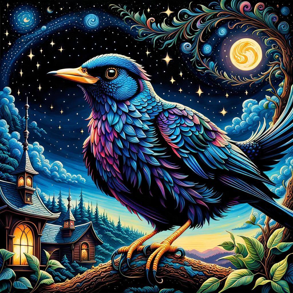 Iridescent Ouroboros Bird in Airbrush Impasto Style