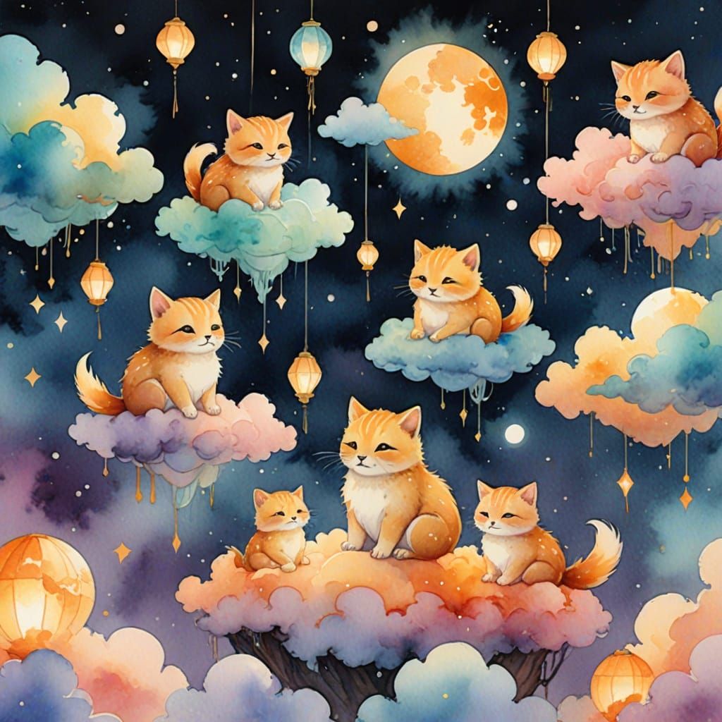 Divine Baby Creatures in Watercolor Fantasy