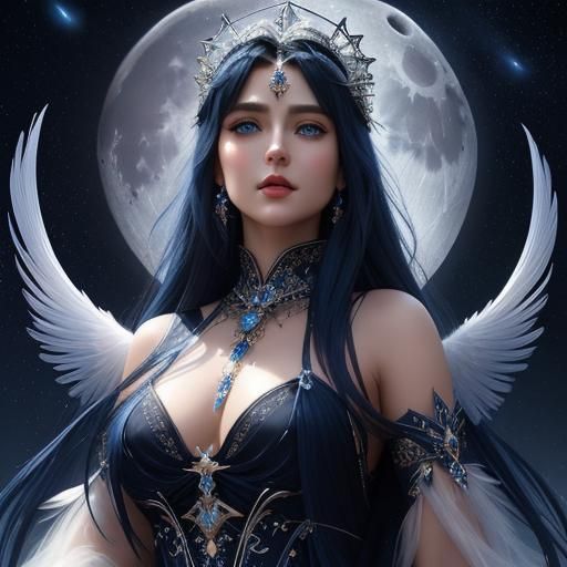 Angelic Woman in Starry Night Sky