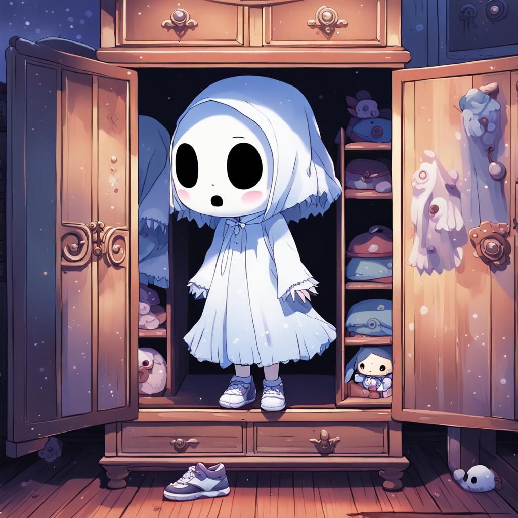 Chibi Ghost Girl in Kawaii Bedroom: Manga Style