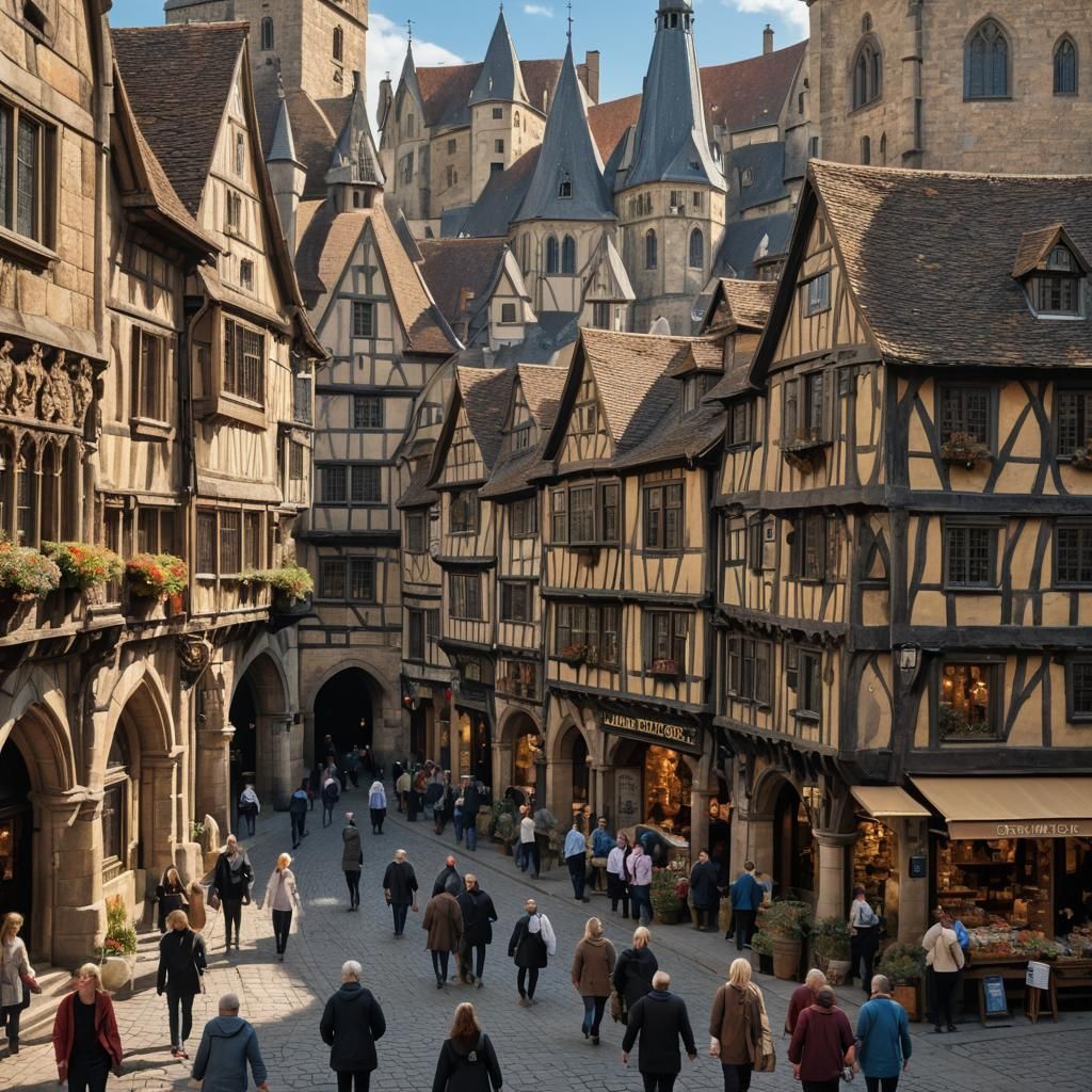 Medieval Street Scene with Renaissance Shoppers