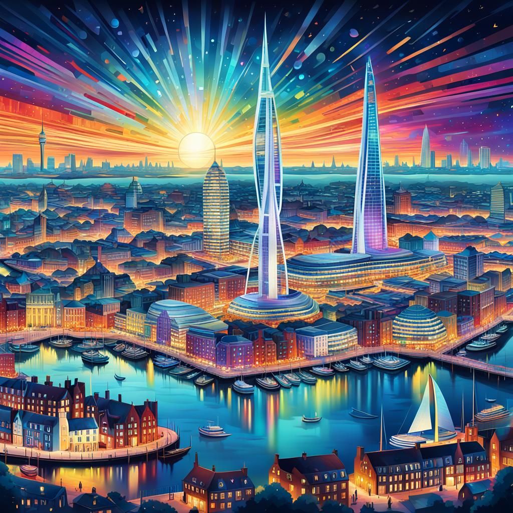 Ethereal Portsmouth Skyline Transformed by Cosmic Energy