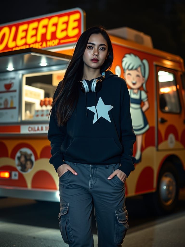 Laid-Back Coffee Shop Scene at Night