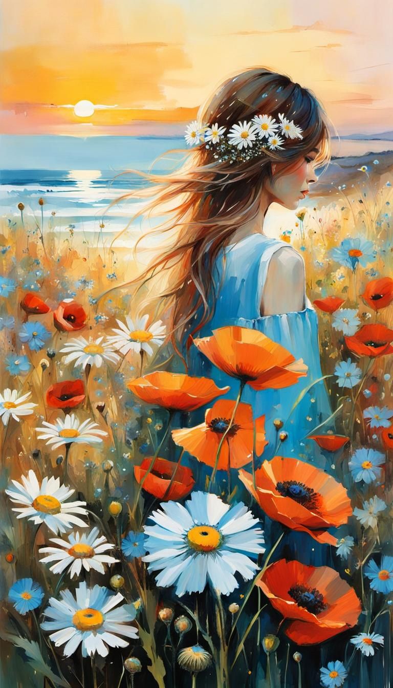 Dreamy Flower Meadow at Golden Hour