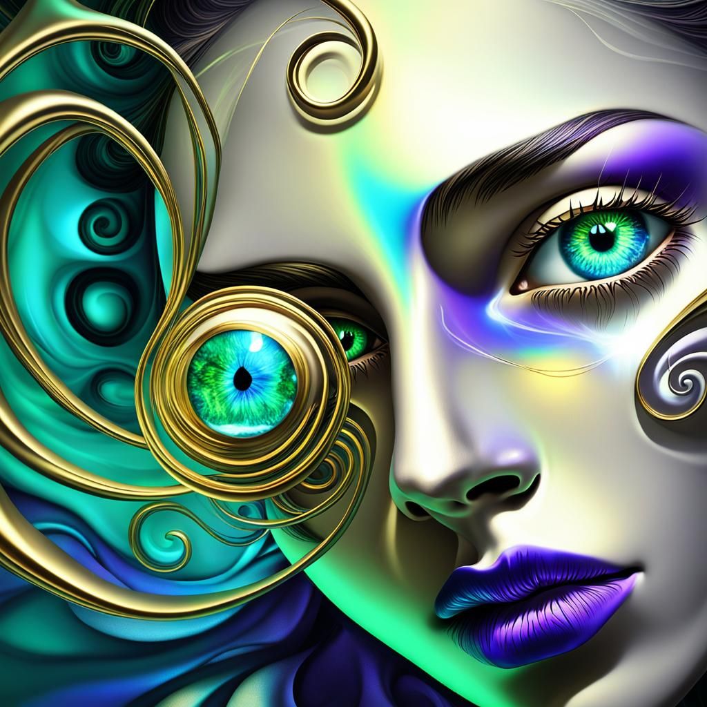 Iridescent Woman Portrait in Surreal Dreamscape