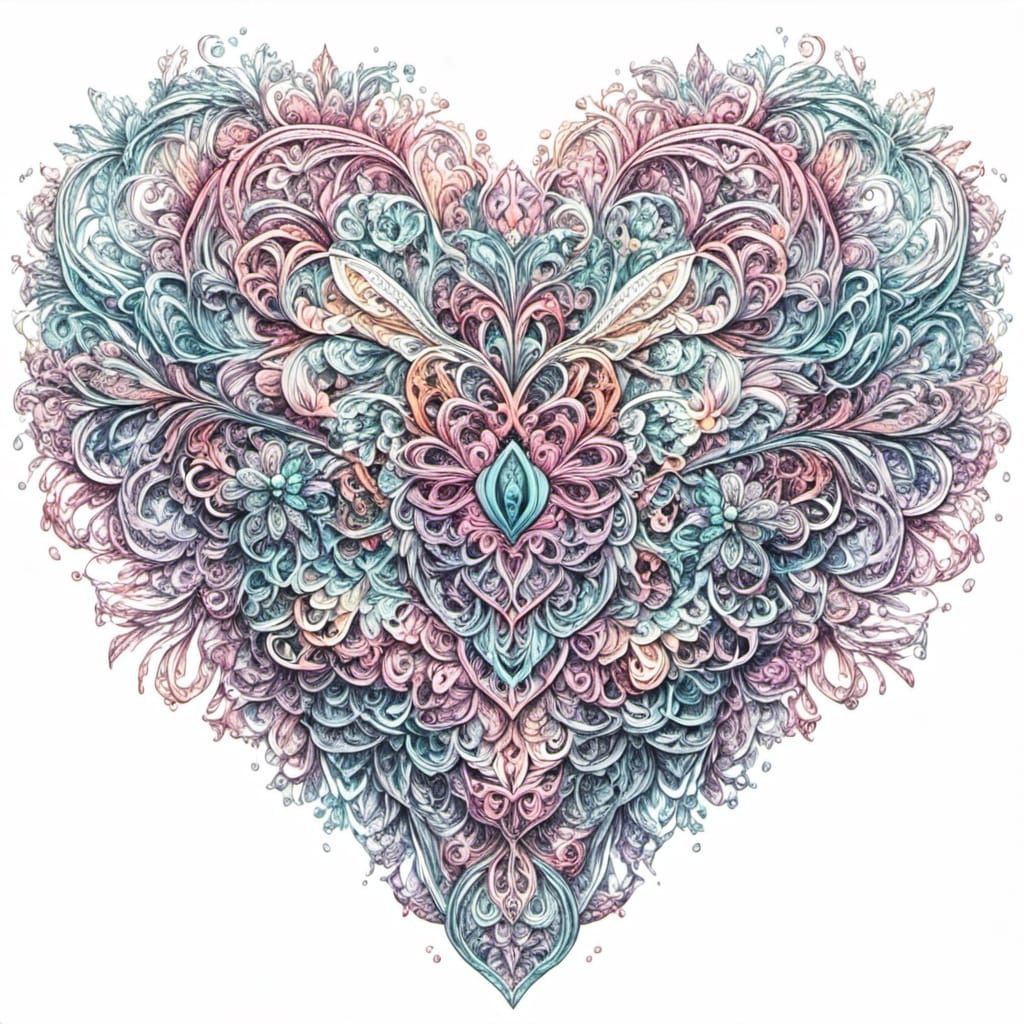 Intricate Lacy Pastel Heart on White Background