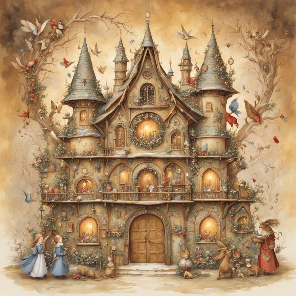 Whimsical Golden Advent Calendar with Intricate Carvings