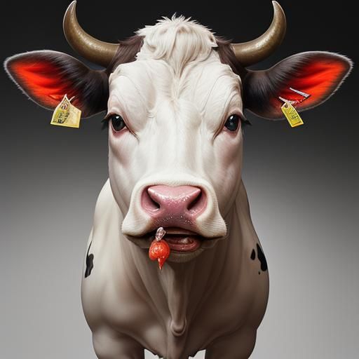Hyperrealistic Cow Eating Steak Splash Art