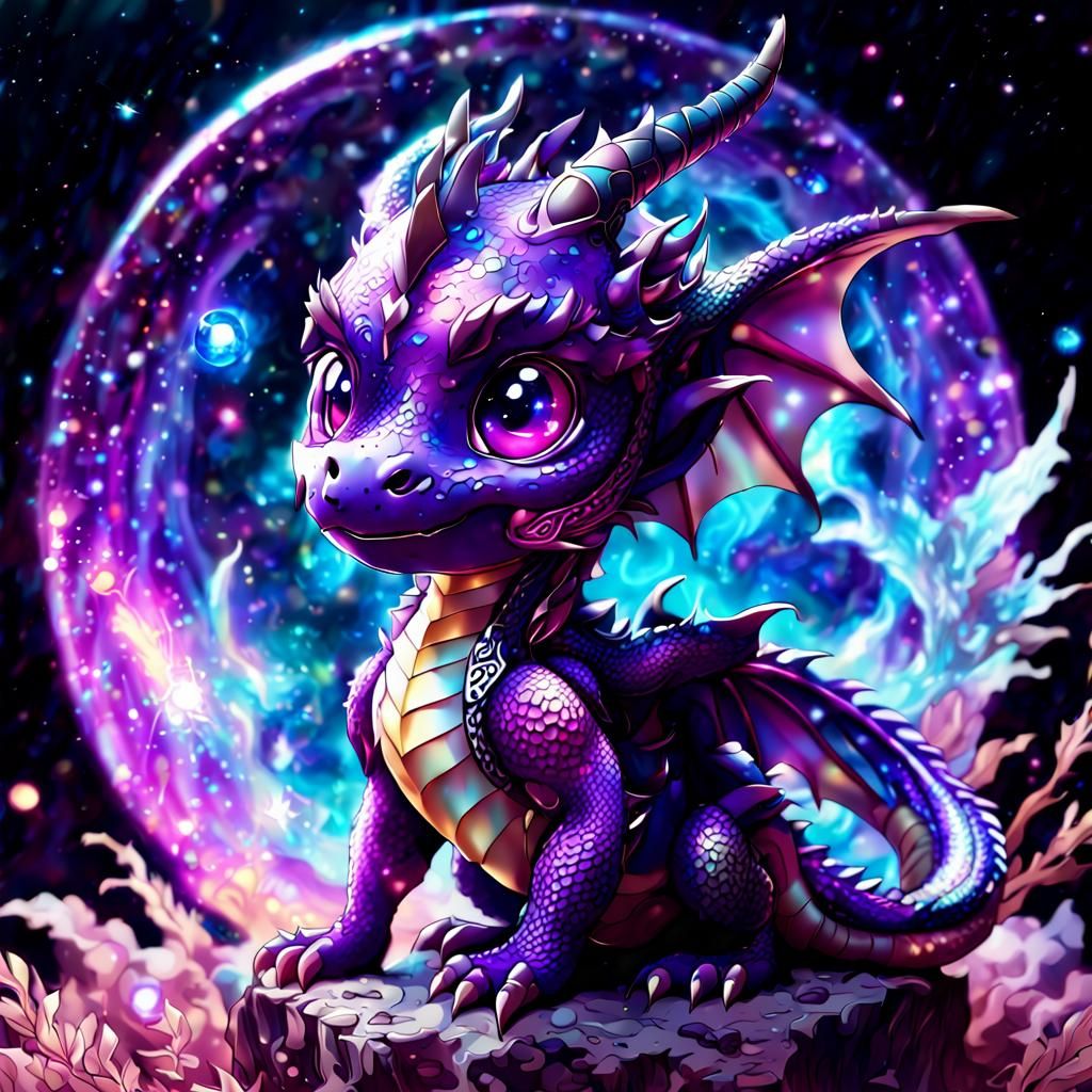 Holographic Purple Dragon in Anime Style