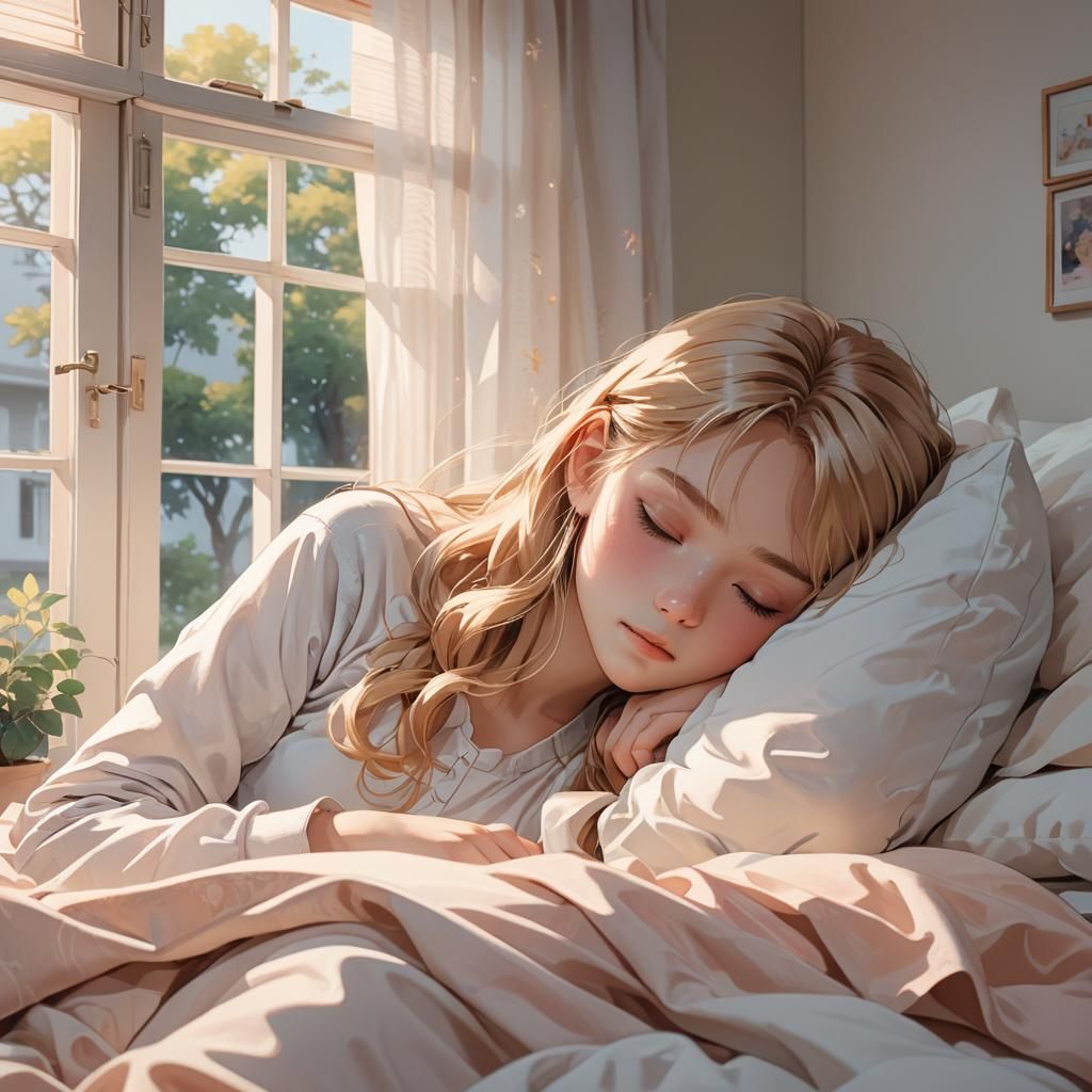 Anime Art of Sleeping Girl in Cozy Bedroom