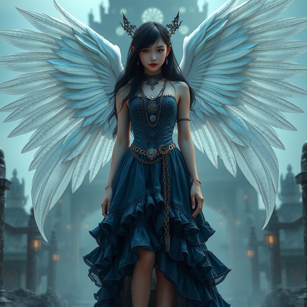 Gothic Angel: Asian Girl in Dark Fantasy Scene