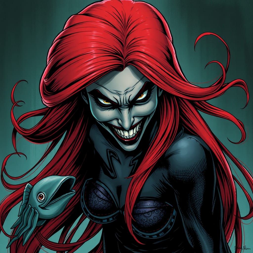 Dark Ariel with Evil Smile: Horror Comic Art