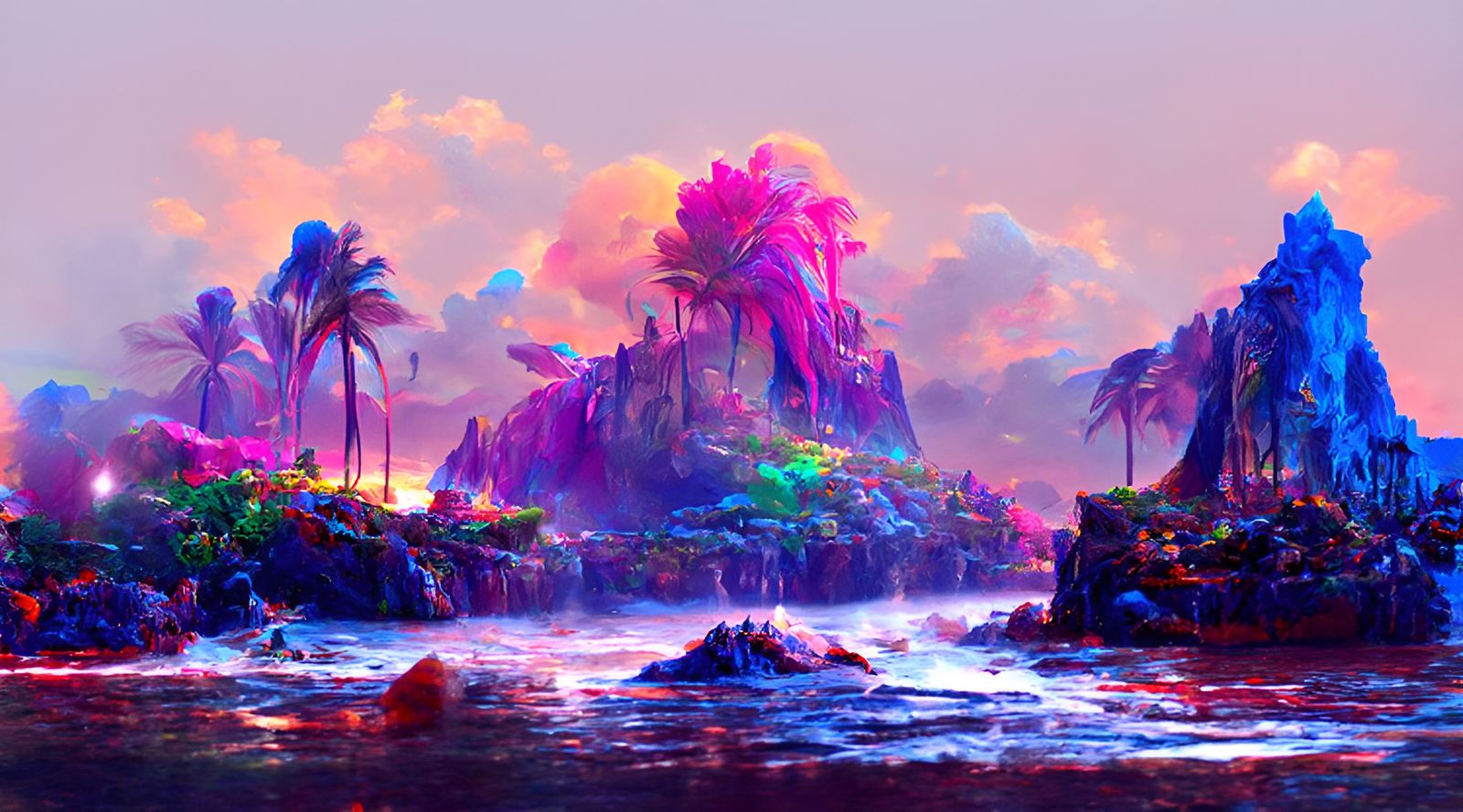 Cosmic Island Painting in Romanticism Style