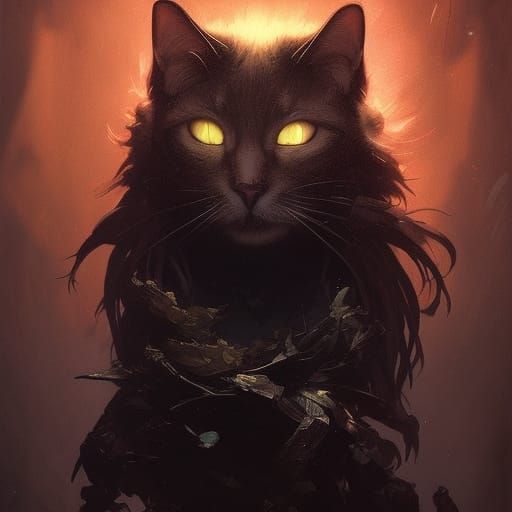 Hyperdetailed Creepy Cat in Dark Fantasy Style