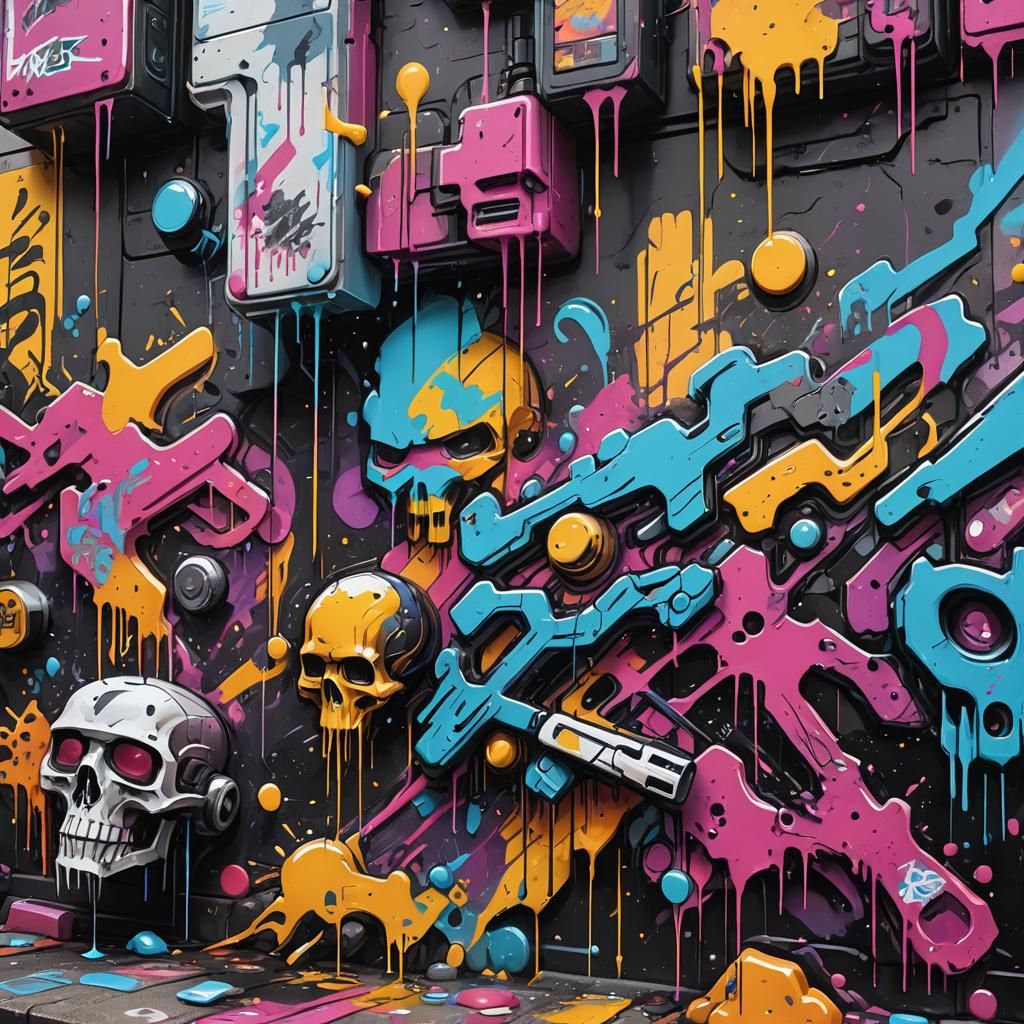 Cyberpunk Graffiti Street Art in Polychromatic Colors