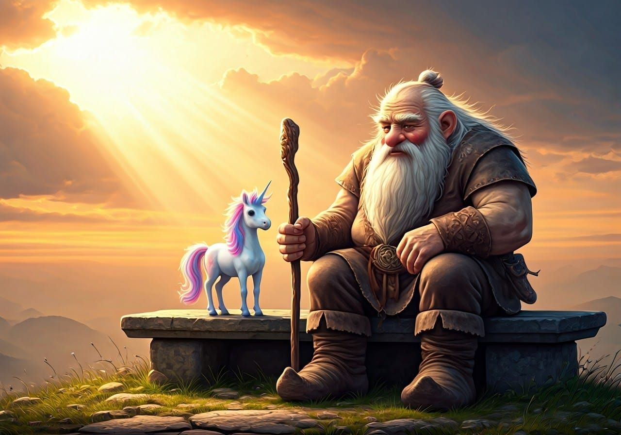 Dwarf and unicorn