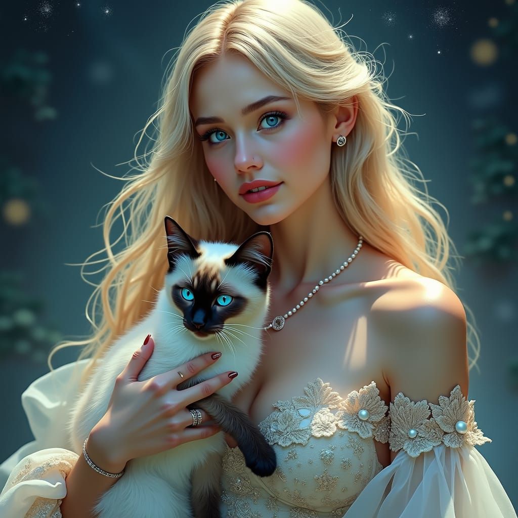 Woman with Siamese Cat: Fantasy Concept Art