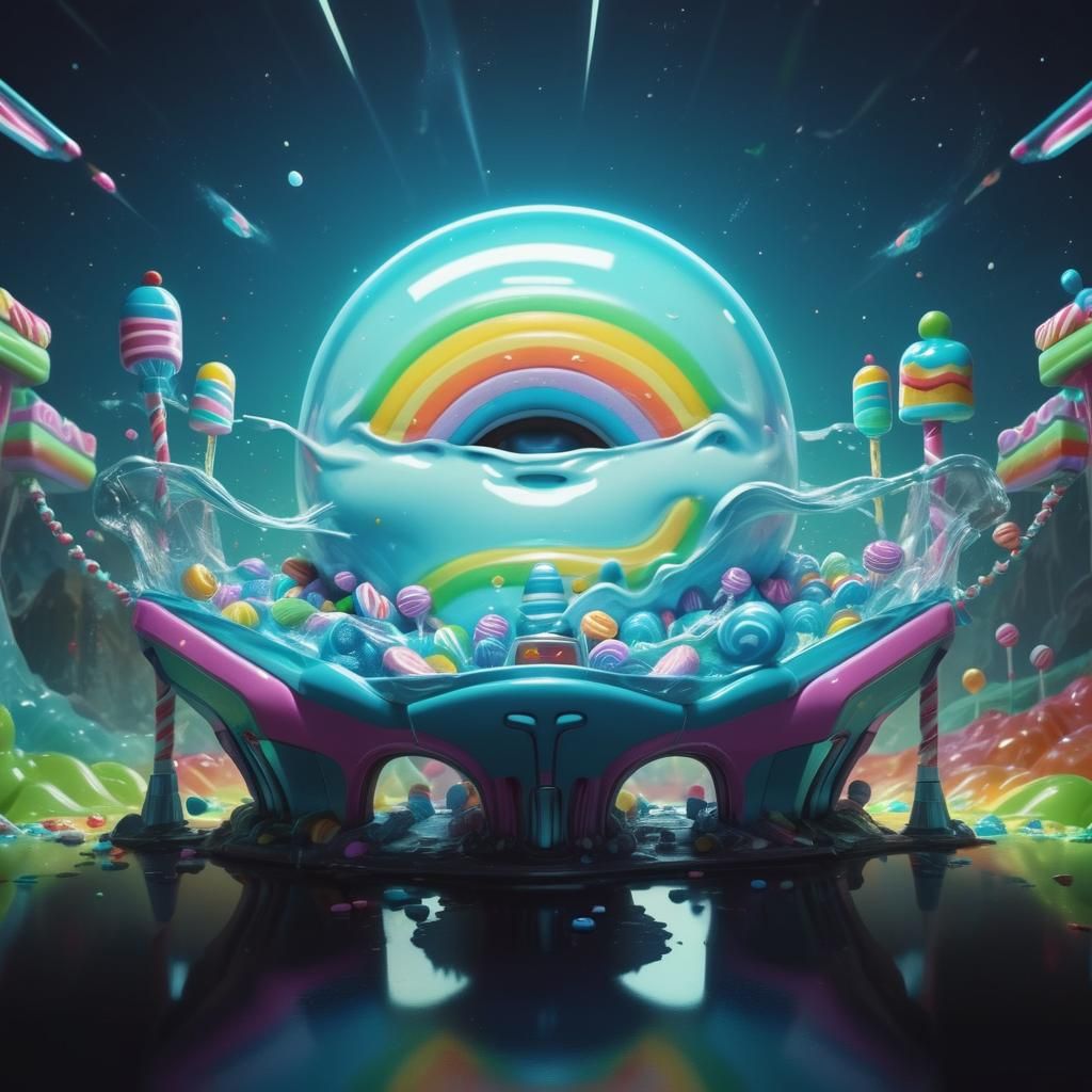 Candy Art Sci-Fi Scene: Hyperrealistic Digital Illustration