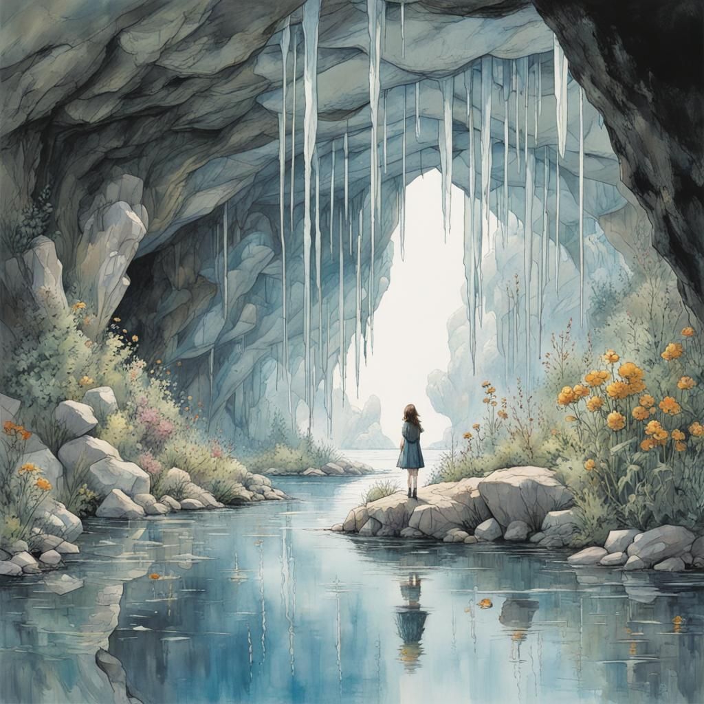 Crystal Cave Woman: Watercolor Manhwa Portrait