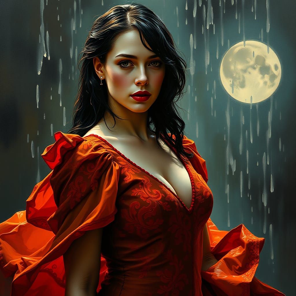Andy Kehoe and Tim Burton style;  Rebecca Ferguson in flamenco dress. Wet. Masterpiece.