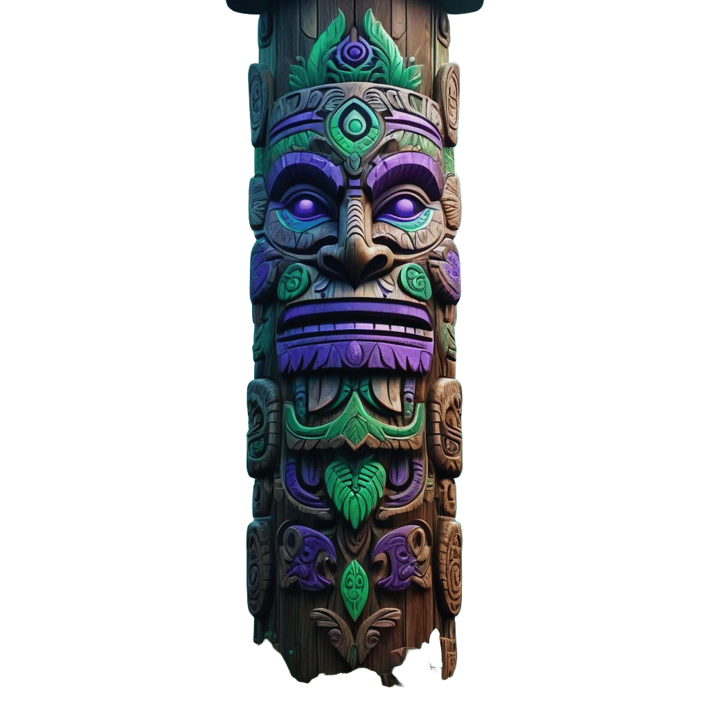 Intricate Wooden Totem Pole with Natural Carvings