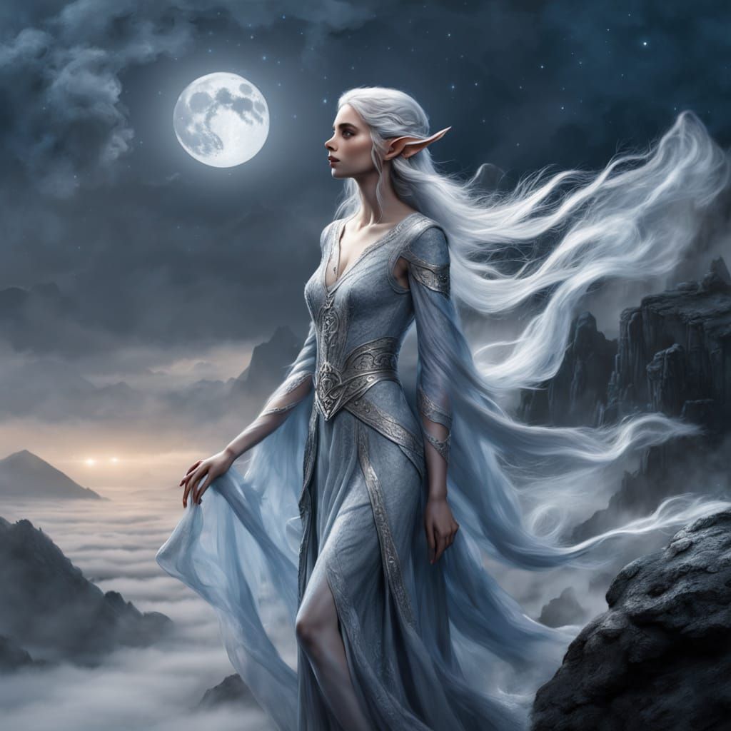 Elegant Elf on Moonlit Hilltop