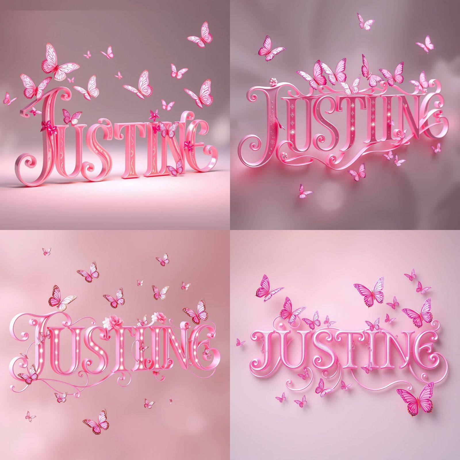 Elegant 3D Rendering of 'JUSTINE' with Butterflies