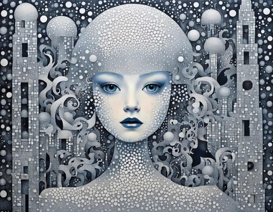 Santa Claus in Cubist Pointillism Style