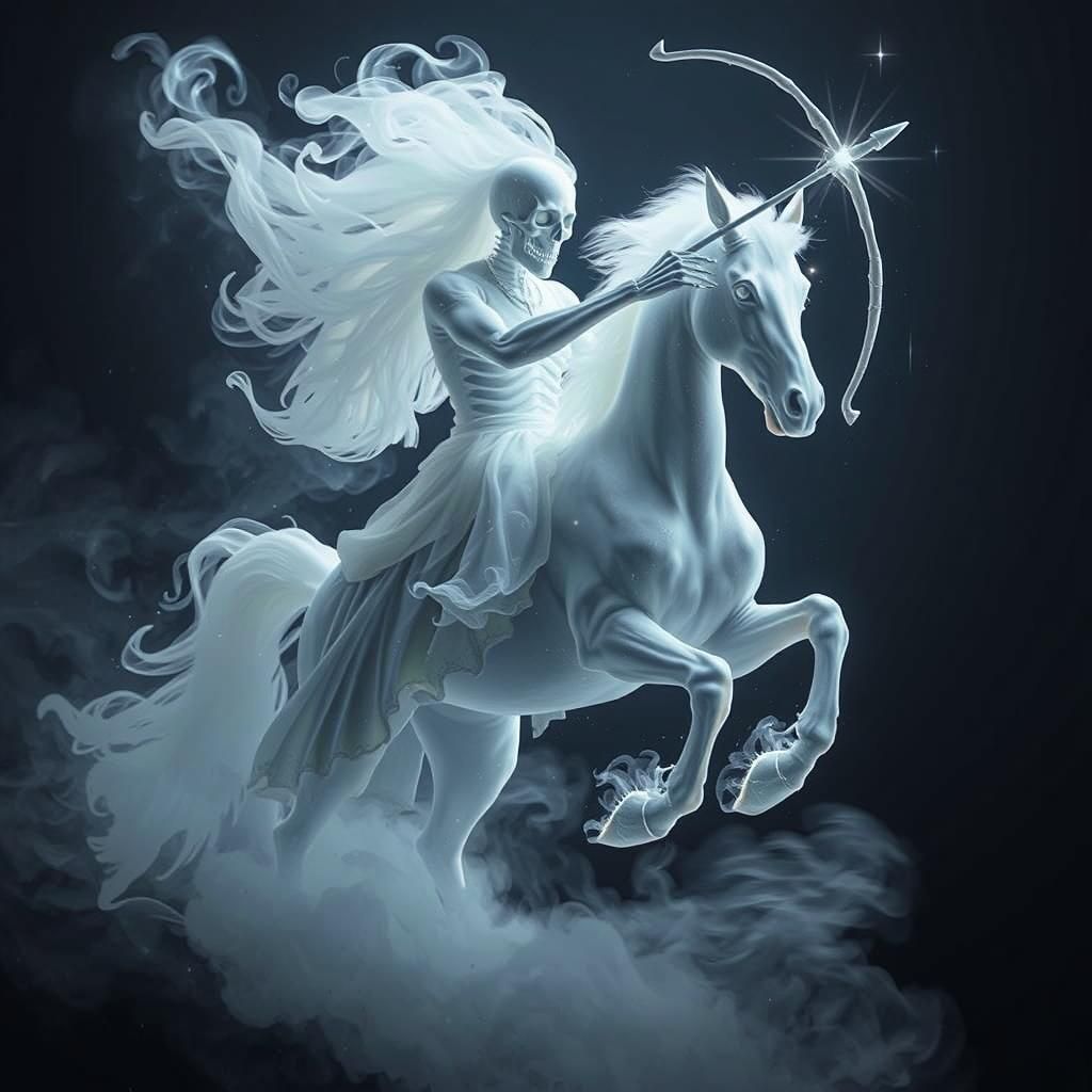 ghostly figure of a spooky centaur ,Sagittarius formed entir...