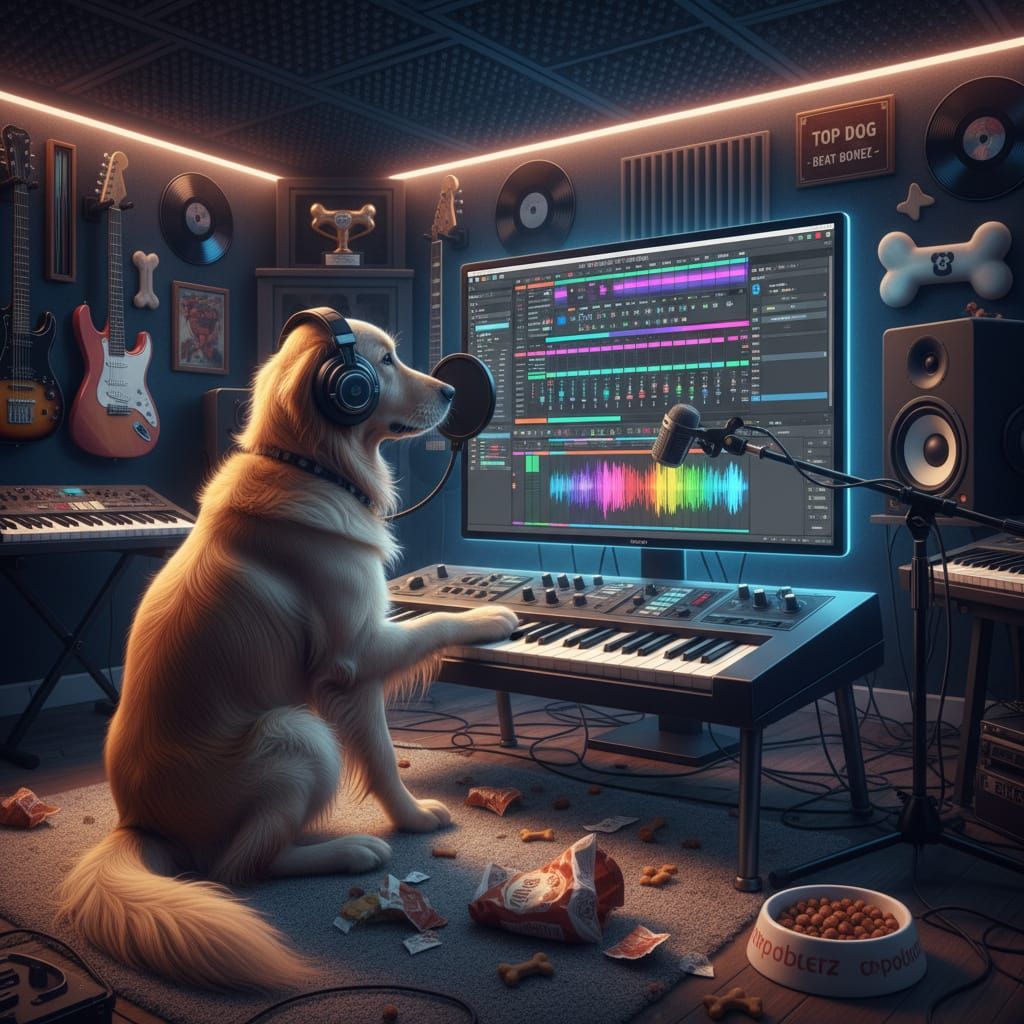 Dog Composing Music in FL Studio