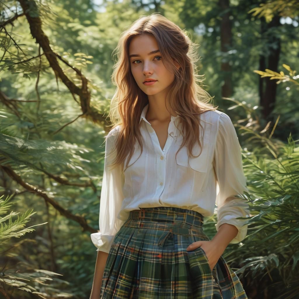 Woman in Plaid Skirt: French Impressionism Portrait