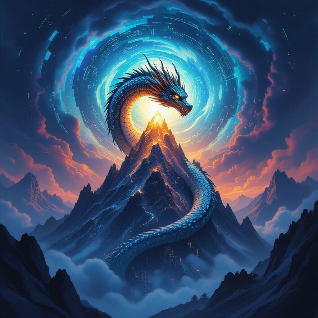 Dragon of Binary Code on Crystal Mountain Peak