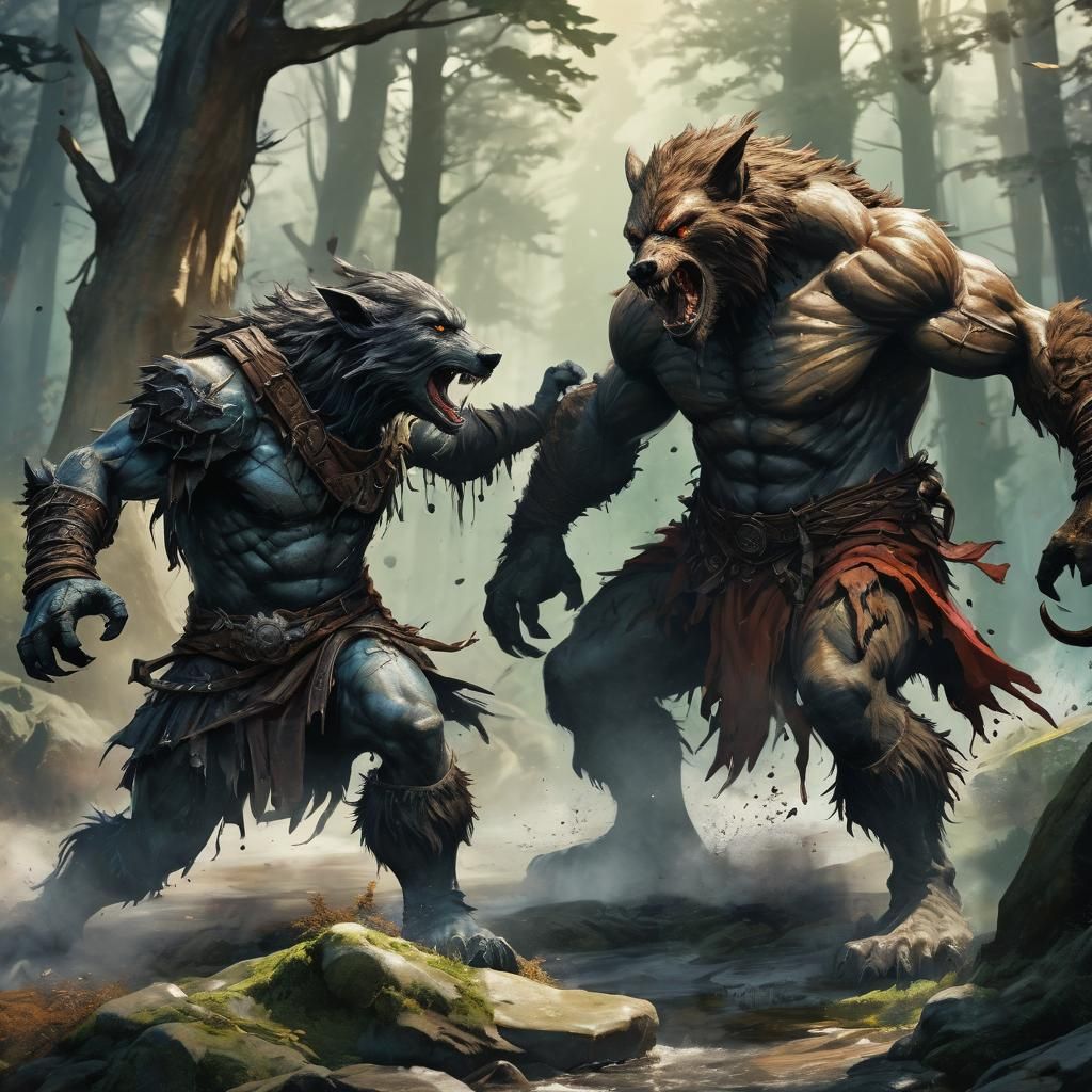 Halfling Druid vs. Werewolf: Watercolor Fantasy Battle