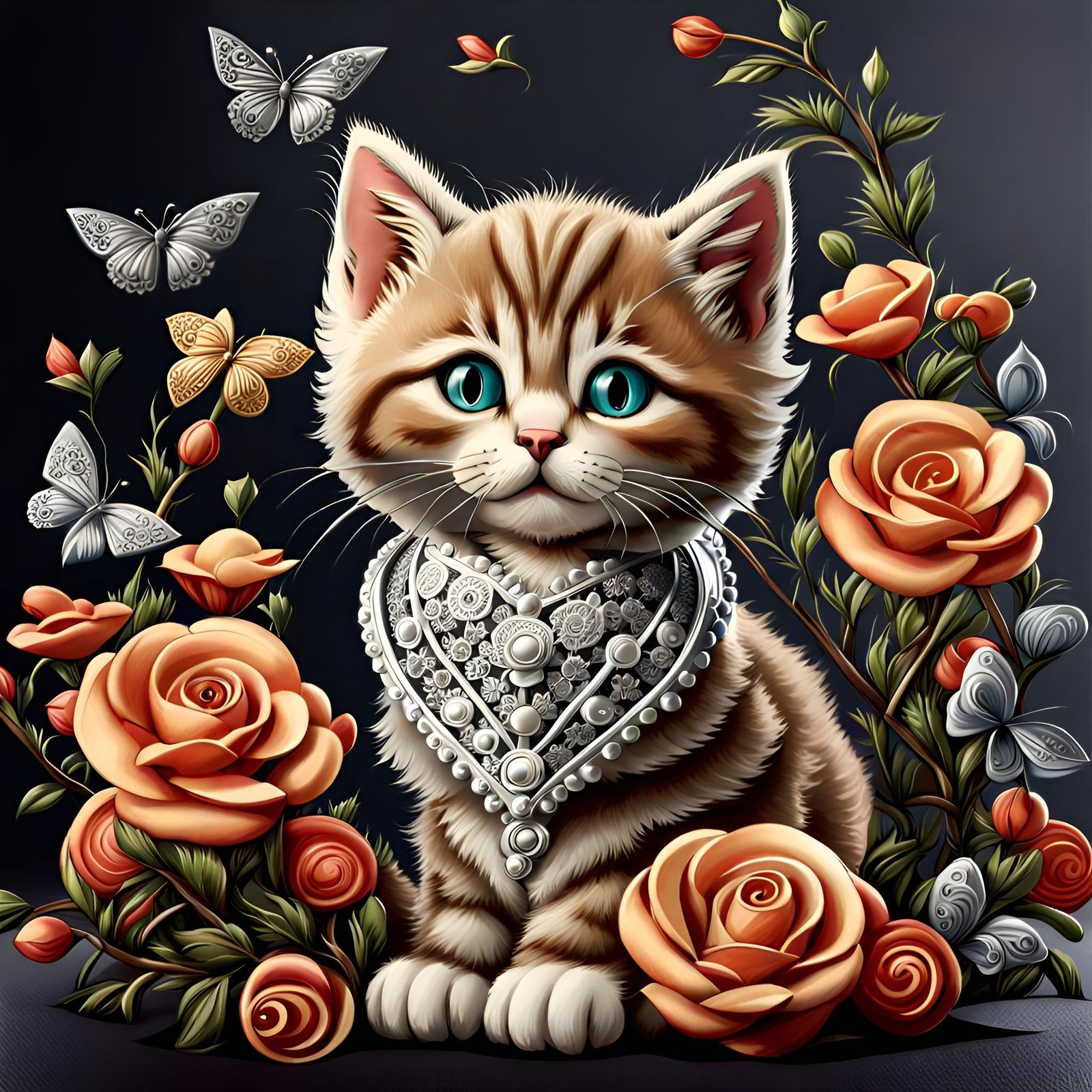 Gothic Lace Kitten in Art Deco Style